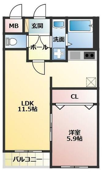 ベラージオ本荘(1LDK/2階)の間取り写真