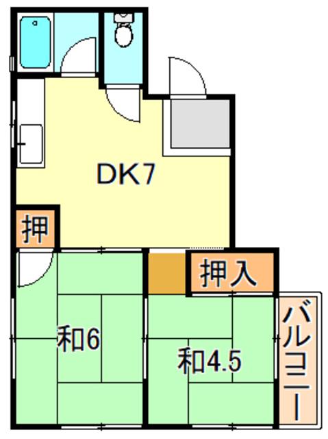 シャトーF(2DK/1階)の間取り写真