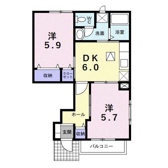 セレーノF(2DK/1階)の間取り写真