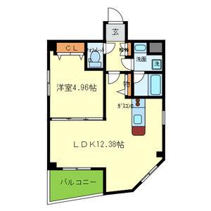 夕陽ケ丘マンション(1LDK/2階)の間取り写真