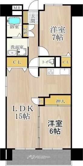 東部市場前レジデンス(2LDK/4階)の間取り写真