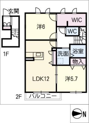 アミューズ采女(2LDK/2階)の間取り写真