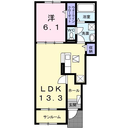 ベルフルール・ドレII(1LDK/1階)の間取り写真