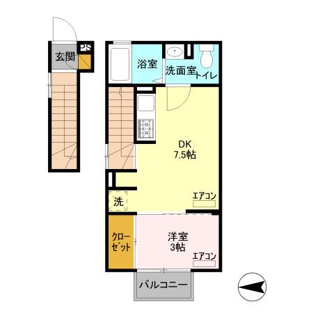 CASA芝塚MT(1DK/2階)の間取り写真