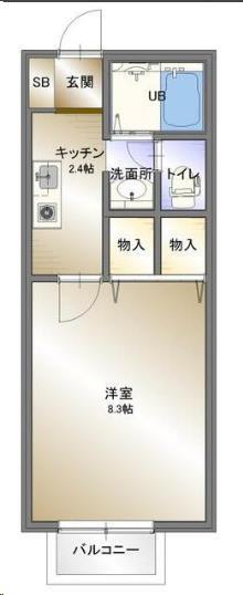 パレスブラン旭南(1K/2階)の間取り写真