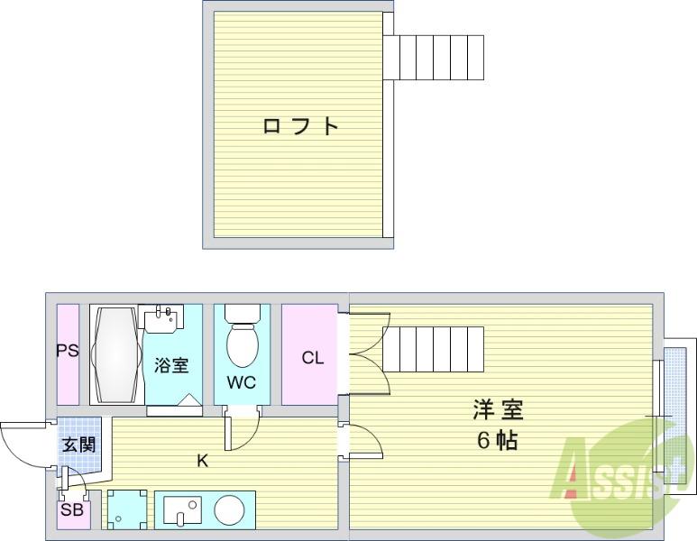 レジデンス曽根(1K/2階)の間取り写真