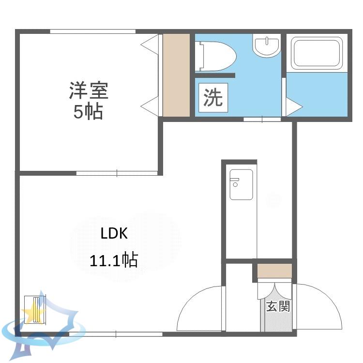 グランメール幌西B棟(1LDK/3階)の間取り写真