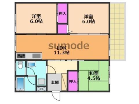 若山台21号棟(3LDK/2階)の間取り写真