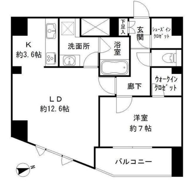 ロディア立川(1LDK/6階)の間取り写真