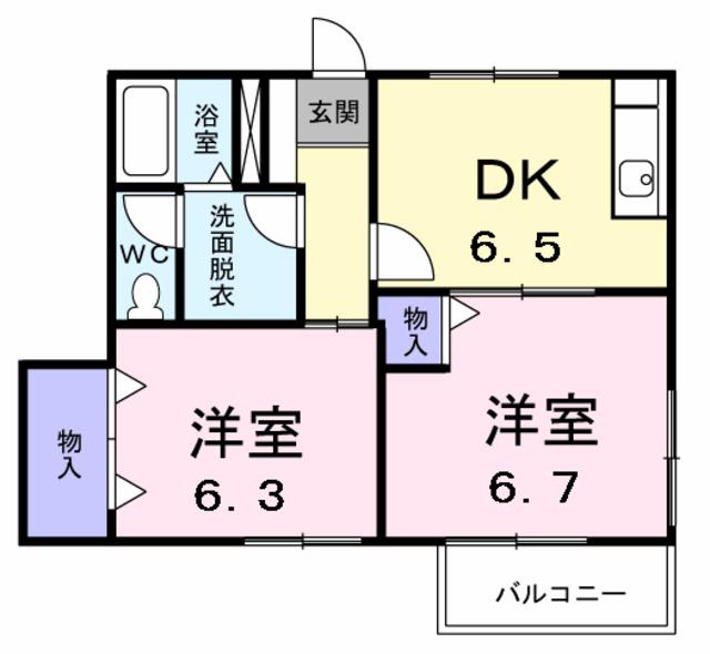 ハイムレーベンC(2DK/1階)の間取り写真