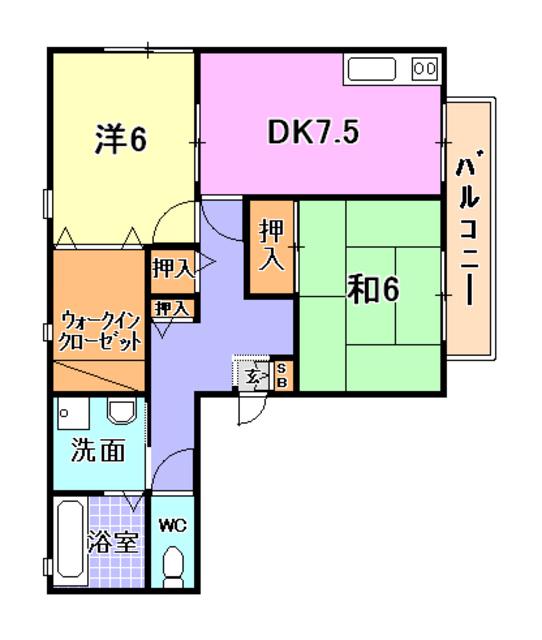 ロジェール芦屋(2DK/2階)の間取り写真