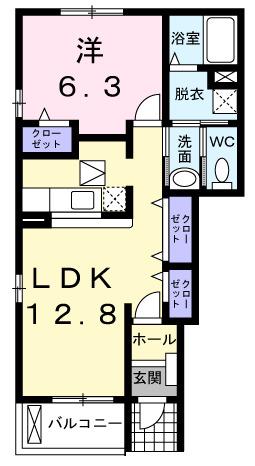 ミッテ・ドルフ西国分II(1LDK/1階)の間取り写真