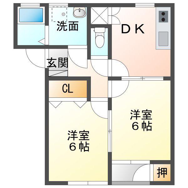 グランディール弐番館(2DK/2階)の間取り写真