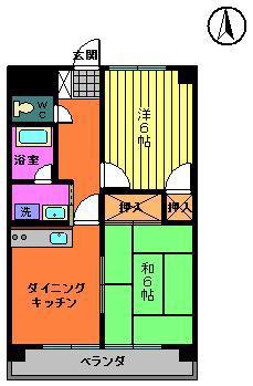 セントグレイスフナイシ(2DK/4階)の間取り写真