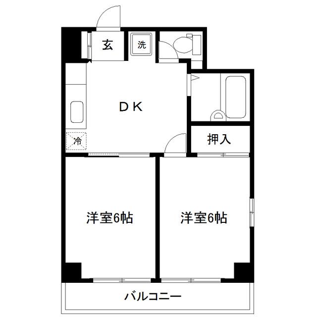 ヤマコ遠見塚(2DK/1階)の間取り写真