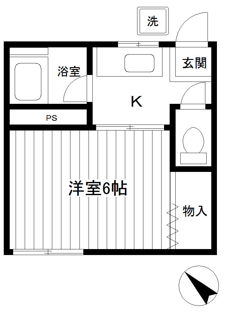 フラッツK(1K/2階)の間取り写真