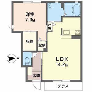 シャーメゾン今宿B棟(1LDK/1階)の間取り写真