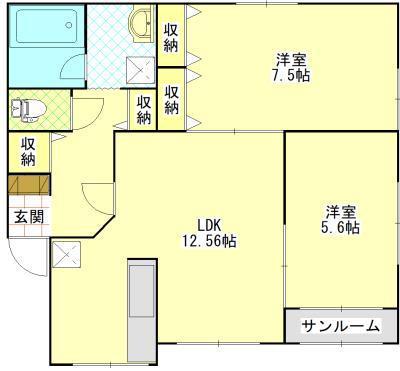 メゾンドWING(2LDK/1階)の間取り写真