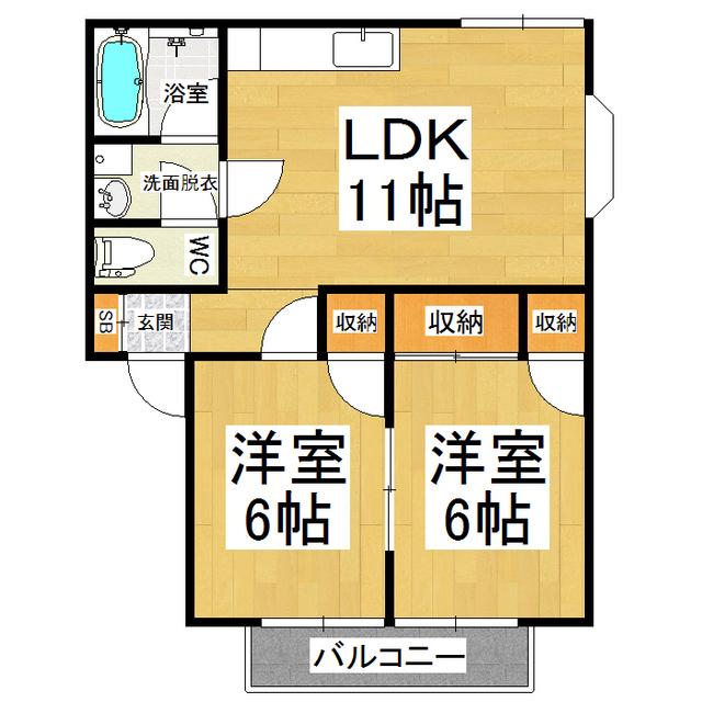 モクハウスタウンC(2LDK/2階)の間取り写真