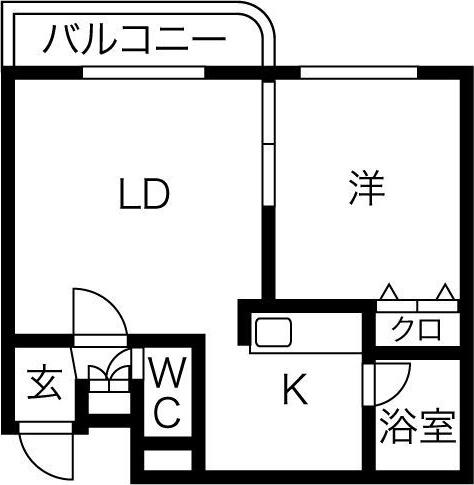 コスモ麻生(1LDK/3階)の間取り写真