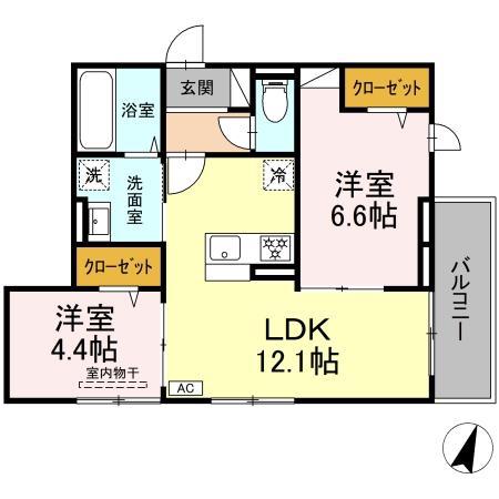 イーリスコート大和中央(2LDK/3階)の間取り写真