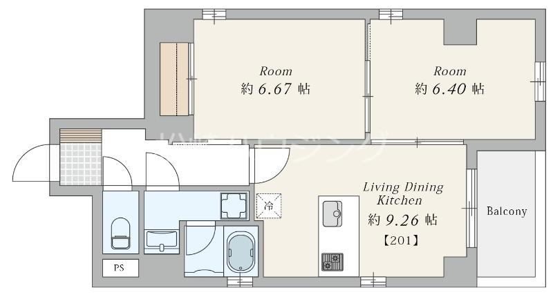KANON平和の森(2LDK/2階)の間取り写真