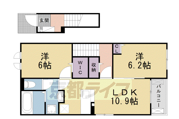 カーム ブリーズ木津川(2LDK/2階)の間取り写真
