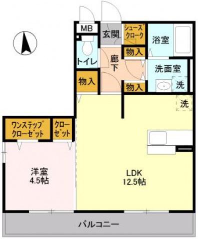 オルテシアI 203(1LDK/2階)の間取り写真