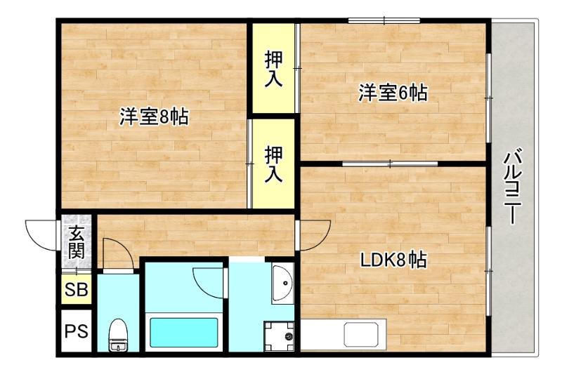 サンハイツ高井田(2LDK/2階)の間取り写真