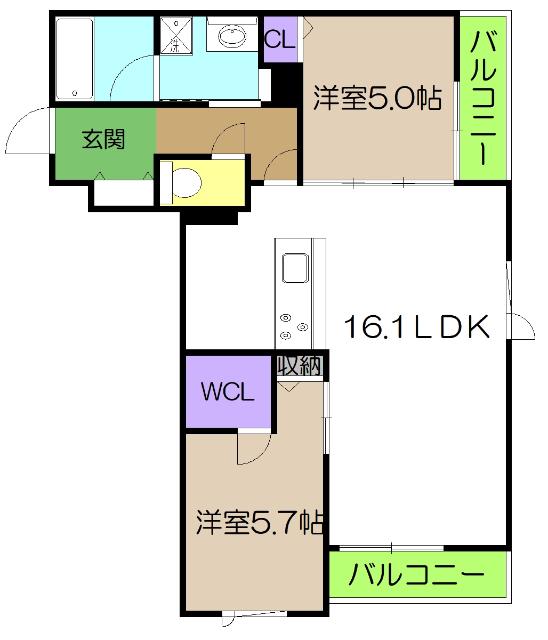 シャーメゾン ミュゼ(2LDK/2階)の間取り写真