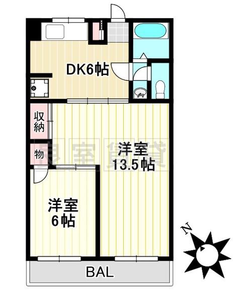 京源ハイツ(2DK/3階)の間取り写真
