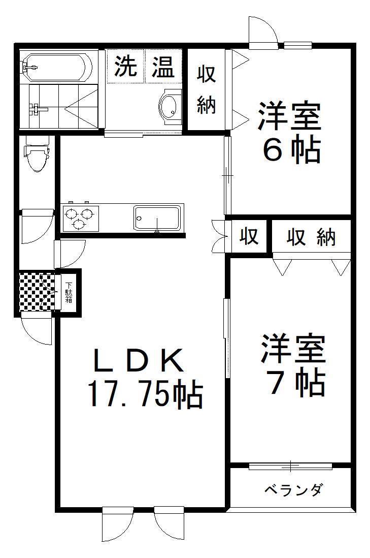 プリマ若草(2LDK/3階)の間取り写真