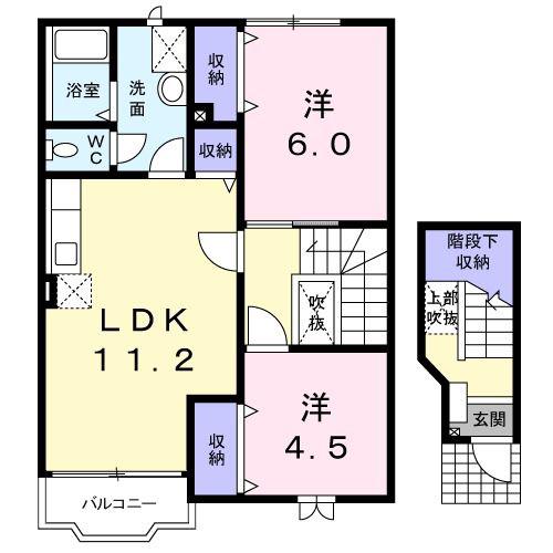 スィートB(2LDK/2階)の間取り写真
