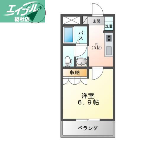フルハウス西阿知(1K/1階)の間取り写真
