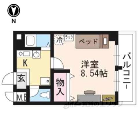 ヴィラカラスマ五条(1K/1階)の間取り写真