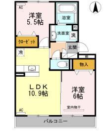 ウエスト ヴィレッジI(2LDK/2階)の間取り写真
