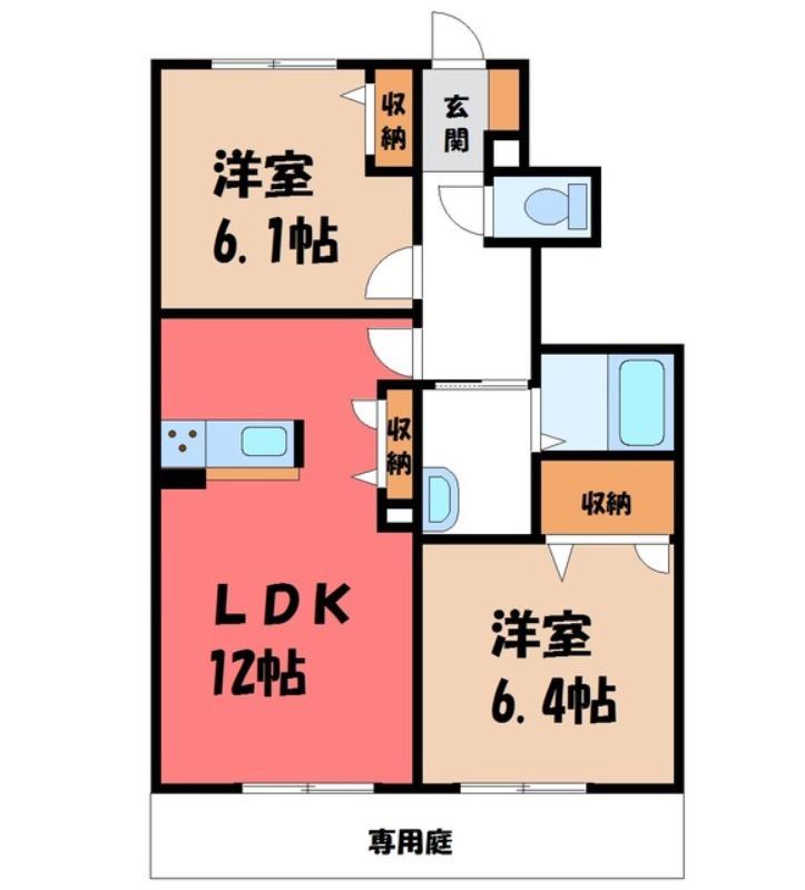 エコルド ソレイユ B棟(2LDK/1階)の間取り写真