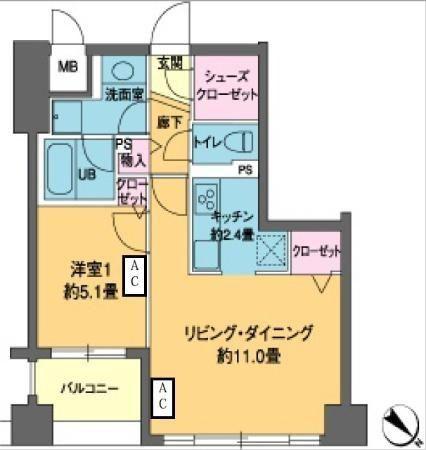 カスタリア茅場町(1LDK/10階)の間取り写真