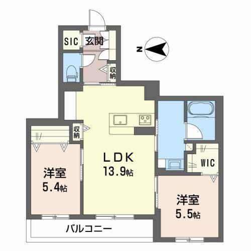 FERRIS GAIA M(2LDK/2階)の間取り写真