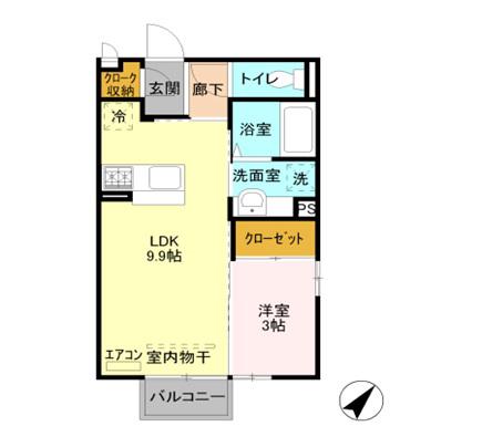 プレール(1LDK/2階)の間取り写真