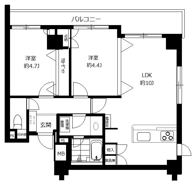 東急ドエルアルス神宮前(2LDK/4階)の間取り写真