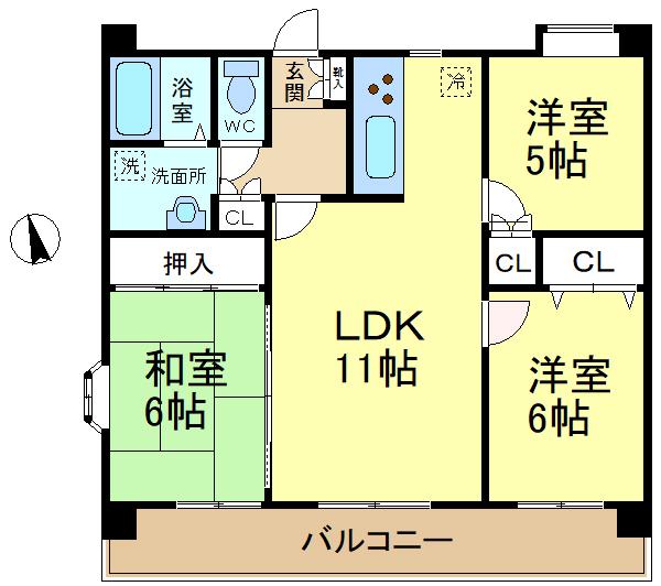 ドミール リビオン(3LDK/3階)の間取り写真