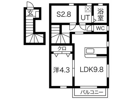 EBLISSB棟(1SLDK/2階)の間取り写真
