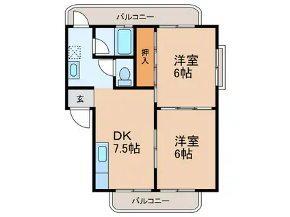 竹内ハイツ(2DK/1階)の間取り写真