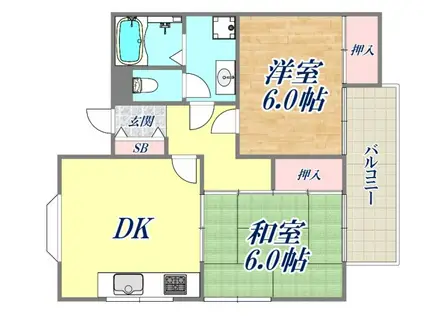 ハイツ上甲子園(2DK/2階)の間取り写真