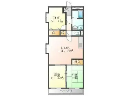 ロイヤルエステートIII(3LDK/5階)の間取り写真