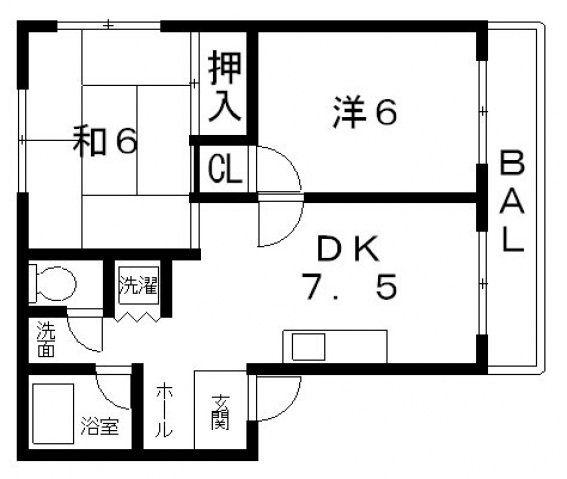 ツイン77(2DK/2階)の間取り写真