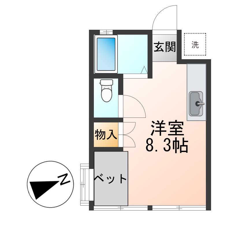 ラポール前田B(ワンルーム/2階)の間取り写真