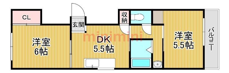 上穂ハイツ(2DK/2階)の間取り写真