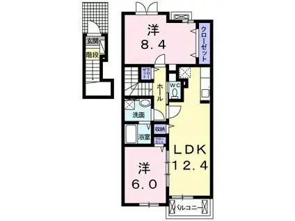 シャローム 通山(2LDK/2階)の間取り写真